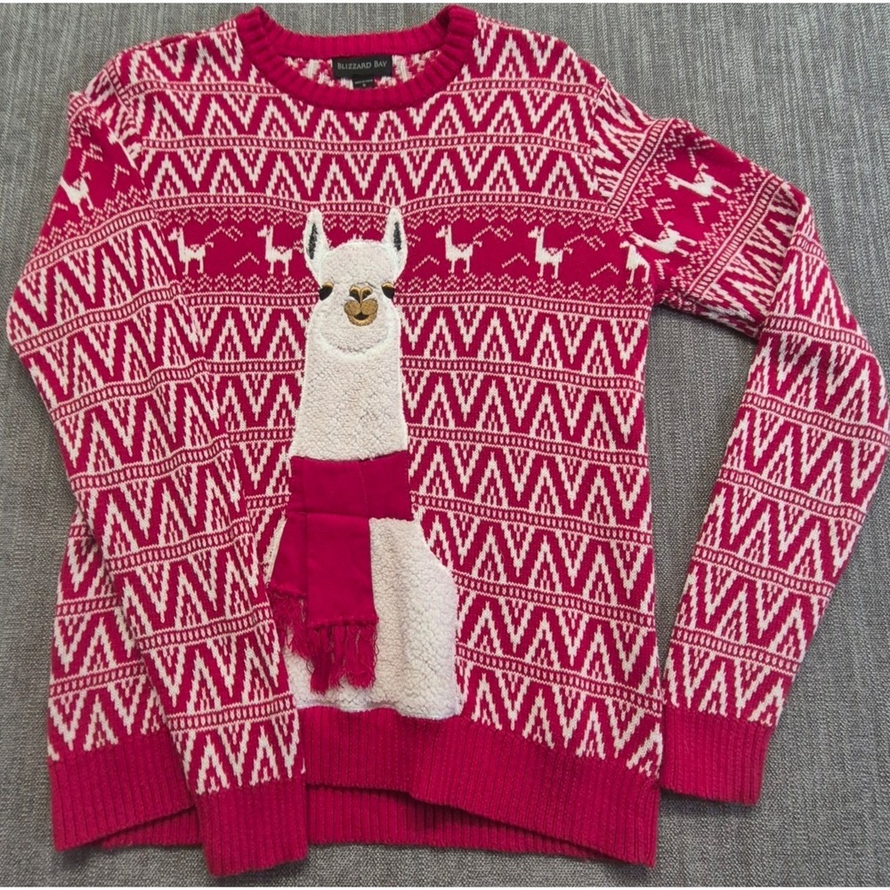 Blizzard Bay red/white textured Llama holiday/winter sweater SM 100% cotton